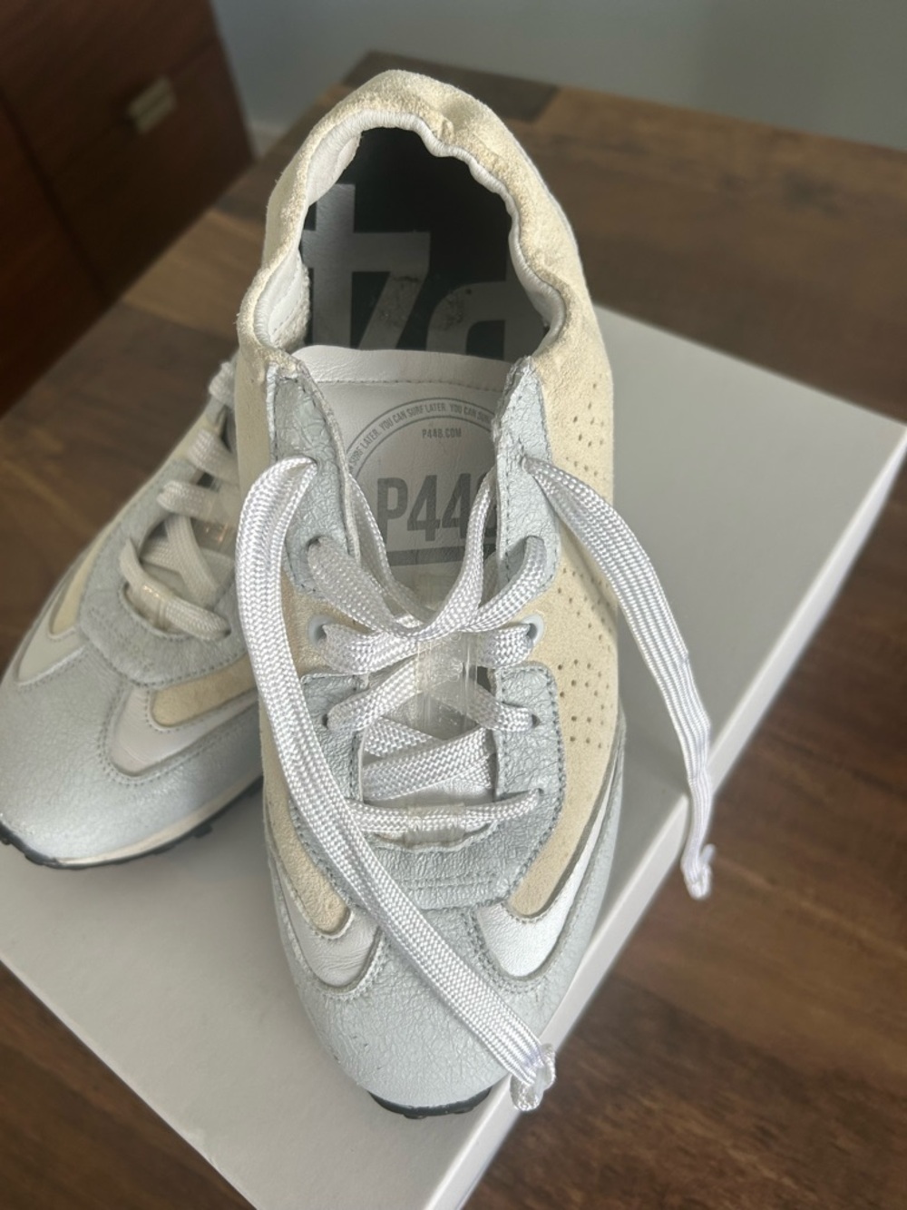 P448 Ivory and White Suede Leather Runner Sneakers